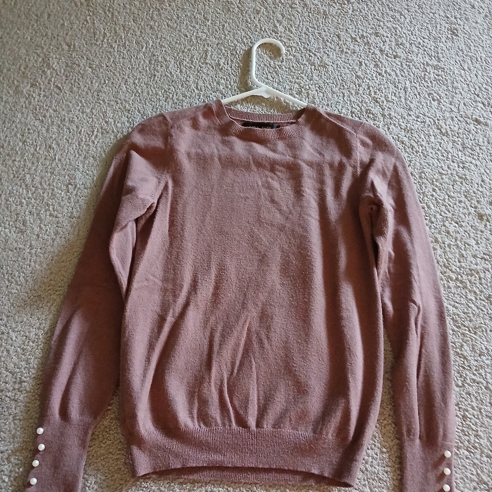 Women's Pink Sweater with Pearl Accents